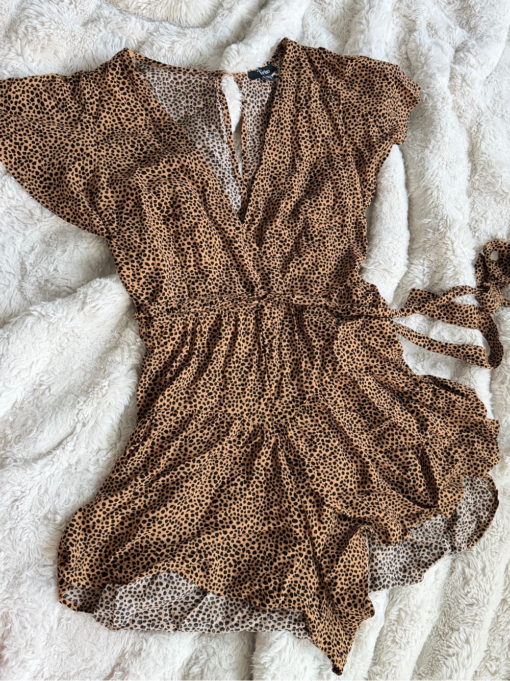 Leopard Print Wrap Romper - Brown & Black